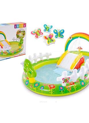 Игровой центр intex "мой сад" с надувными игрушками и горкой 290x180x104 см 57154
