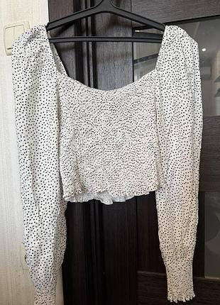 Женская белая блузка в черный мелкий горошек размера xl