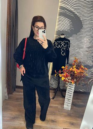 Теплий костюм з альпаки подовжена кофта-туніка та штани палаццо