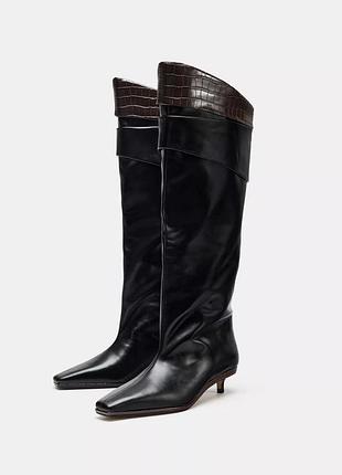 Чоботи жіночі чорні лімітовані шкіряні zara new