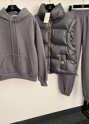 Жіночий люксовий теплий спортивний костюм трійка з жилеткою s•chiаparelli