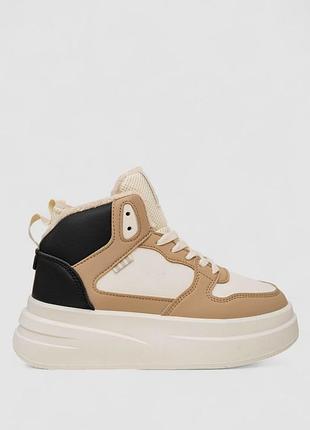 Кроссовки женские зимние на меху, цвет бежево-черный, 248rlm50