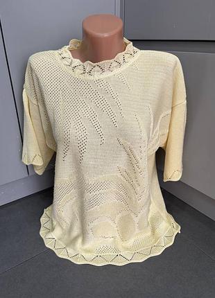 Желтая ажурная блуза 52-54