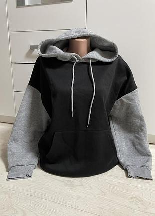 Худи черный серый с начесом теплый женский l