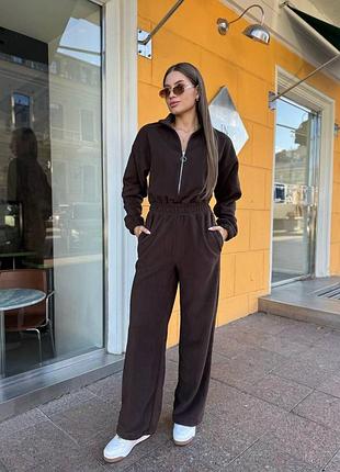 Женский комбинезон в пяти цветах застежка ткань турецкий флис полар