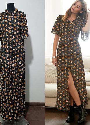 Next celia birtwell , размер 16 /l-xl платье - халат с рукавами -крылья ангела чёрного цвета с принтом