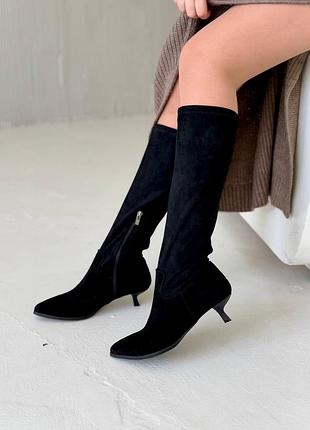 Сапоги женские замша на шпильках