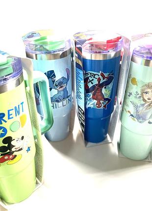 Термокухоль disney міккі маус, frozen, стіч, людина-павук із соломинкою 900 мл