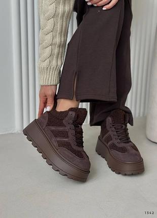 Коричневі черевики на платформі, натуральна замша