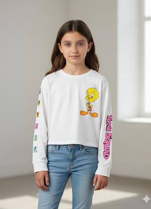 ​🐣🏀 стильный кроп-лонгслив "tune squad" с твити! на 9-10 лет (рост 134-140 см)! 🏀🐣