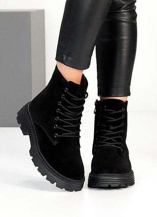 Sale женские замшевые черные ботинки зимние ботинки теплые на меху натуральная замша зима