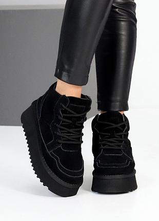 Универсальные черные женские угги зимние теплые на меху зима