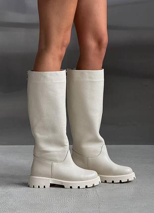 Практичные женские кожаные бежевые сапоги зимние сапоги теплые на меху натуральная кожа зима