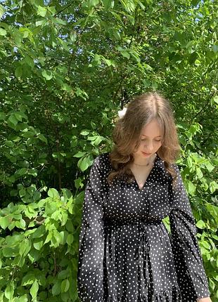 Сукня міді чорна в білий горошок