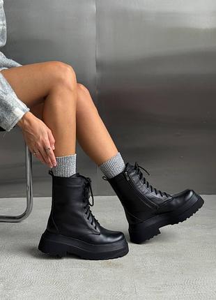 Черные женские ботинки из натуральной кожи на зиму