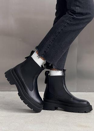 Premium! женские кожаные черные ботинки зимние ботинки теплые на меху натуральный мех