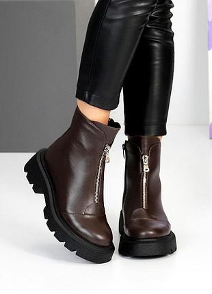 Универсальные женские кожаные коричневые ботинки зимние ботинки натуральная кожа зима