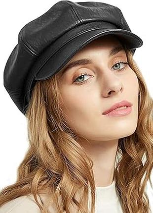 Кепи берет газетница из экокожи черная y2k office siren vintage leather cap газетярка таксистка