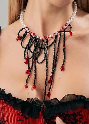 Женское ожерелье в готическом стиле нить жемчуга колье чокер хеловин бусы