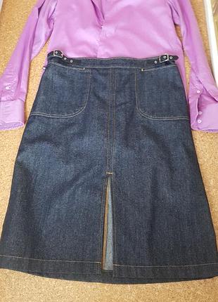 Джинсова спідніця міді синя спідниця трапеція з деніму