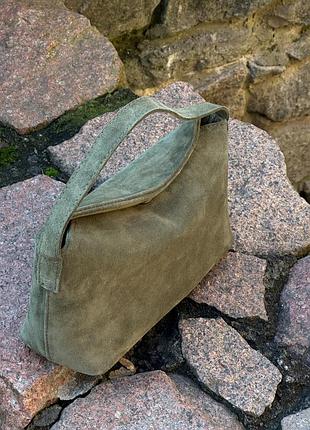 Замшевая оливковая сумка, сумка замша женская кроссбоди