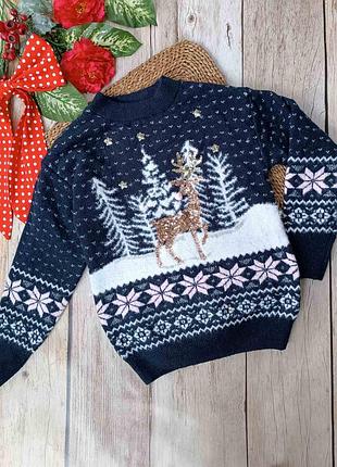 Теплий новорічний світер джемпер для дівчинки