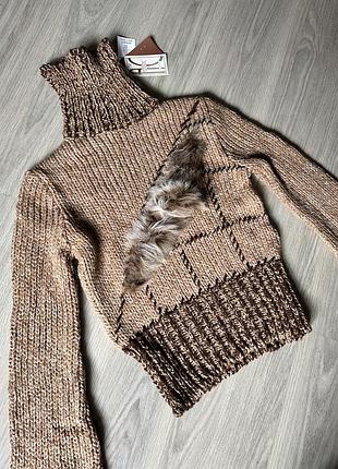 Новый свитер вязаный с мехом турция