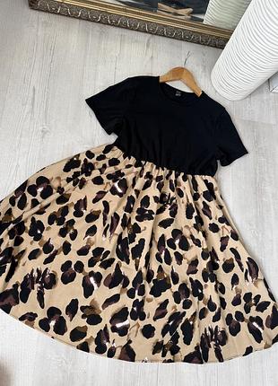 Жіноча сукня shein, розмір м ,чорно-коричневий, з принтом диких тварин, гепард, леопардовий кіт
