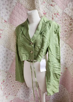 Льняной пиджак натуральная ткань жакет лён bershka лен