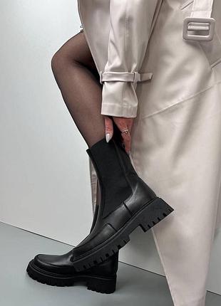 Зимові шкіряні чорні челсі