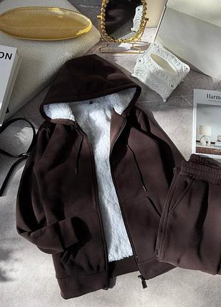 Жіночий костюм тринитка на флісі та хутро шоколад. мод.143