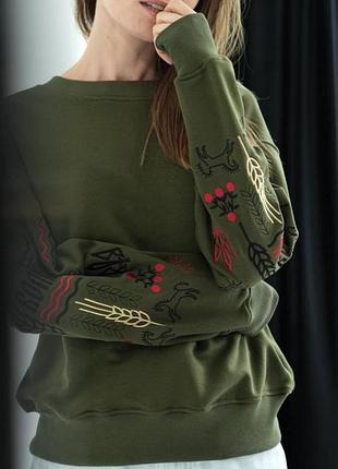 Колоритный свитшот с вышивкой воли, украинский женский свитшот вышиванка, этно кофта с вышивкой украинца