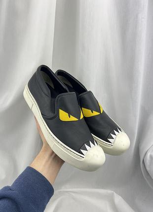 Fendi monster slip-on shoes кожаные слипоны, кеды мокасины фенди