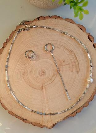 Изящный набор украшений - чокер и серьги с жемчужиной