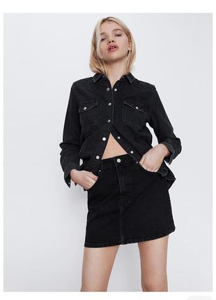 Черная короткая джинсовая юбка zara
