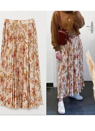 Длинная юбка плиссе h&m миди юбка плиссированная бежевая юбка шифоновая макси юбка