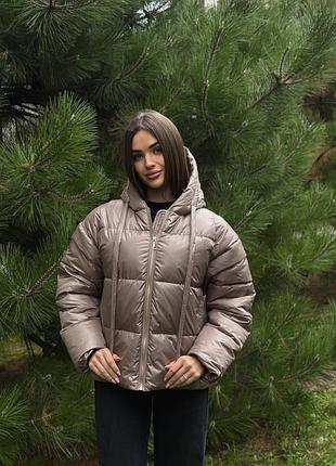 Тепла зимова куртка-жилетка на екопуху з капюшоном, жіноча куртка жилетка на осінь зиму, 288