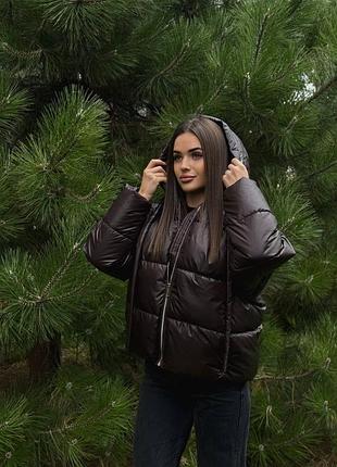 Тепла зимова куртка-жилетка на екопуху з капюшоном, жіноча куртка жилетка на осінь зиму, 288