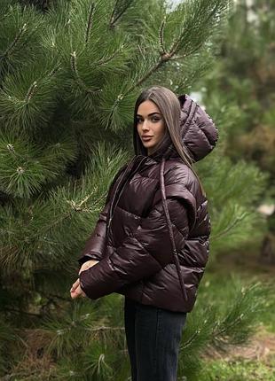 Тепла зимова куртка-жилетка на екопуху з капюшоном, жіноча куртка жилетка на осінь зиму, 288