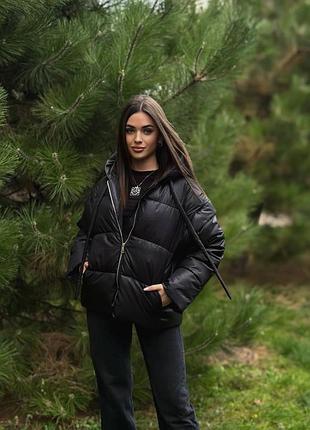 Тепла зимова куртка-жилетка на екопуху з капюшоном, жіноча куртка жилетка на осінь зиму, 288