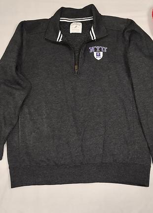 Пуловер серый мужская кофта 3/4 молния 55% коттон league