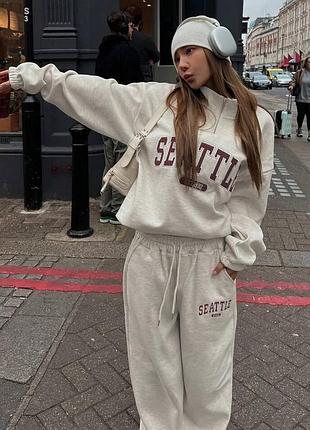 Женский костюм двойка худи + штаны стиль оверсайз ткань трехнитка на флисе размер универсальный