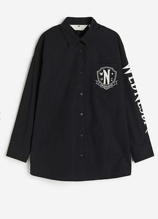 Стильна чорна сорочка h&m(11-13) wednesday 🔥
