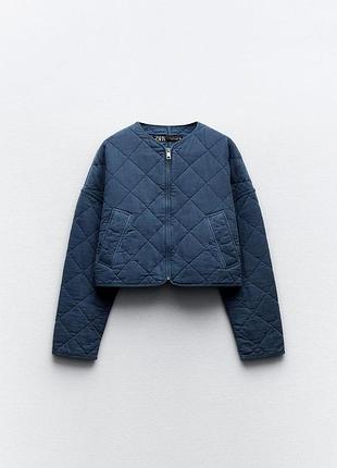 Стильная стеганая куртка zara, синяя хлопковая стеганая куртка zara, вываренная куртка оверсайз размер м