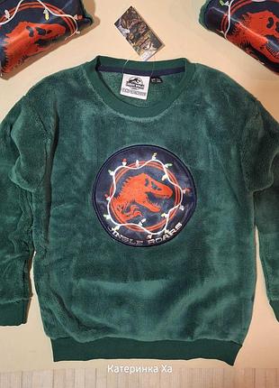 Кофта плюшева , теплий світшот новорічний різдвяний світ юрського періоду