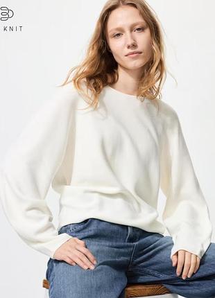 Хлопковый свитер ✨uniqlo✨ 3d с вырезом-лодочкой длинный рукав женский объемный свитер из хлопка с 3d-вязкой кофта