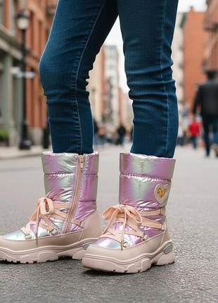 Зимові дутики на овчині,термочеревики на овчині для дівчинки,зимові черевики на дівчинку 68132 weestep 29-19см