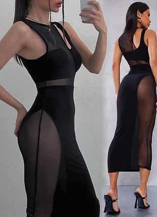 Распродажа платье prettylittlething миди с прозрачными сетчатыми вставками