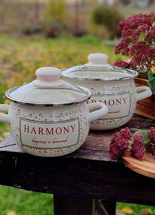 Каструлі емальовані з скляними кришками