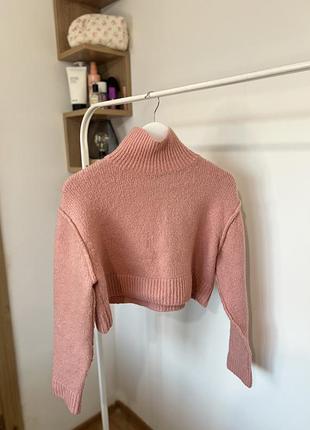 Рожевий вкорочений светр zara / теплий светр / гольф